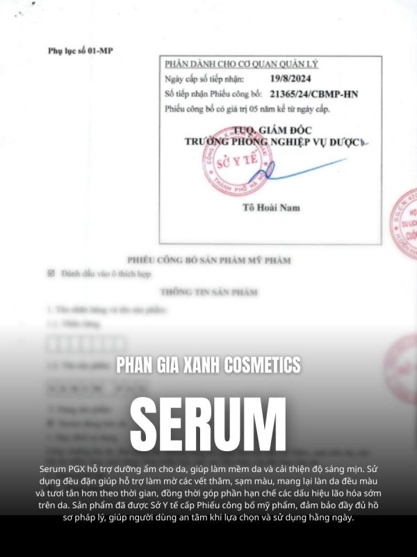 Phiếu công bố sản phẩm Serum Phan Gia Xanh