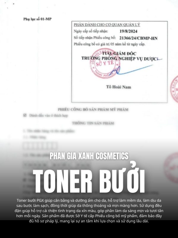 Phiếu công bố sản phẩm Toner bưởi Phan Gia Xanh