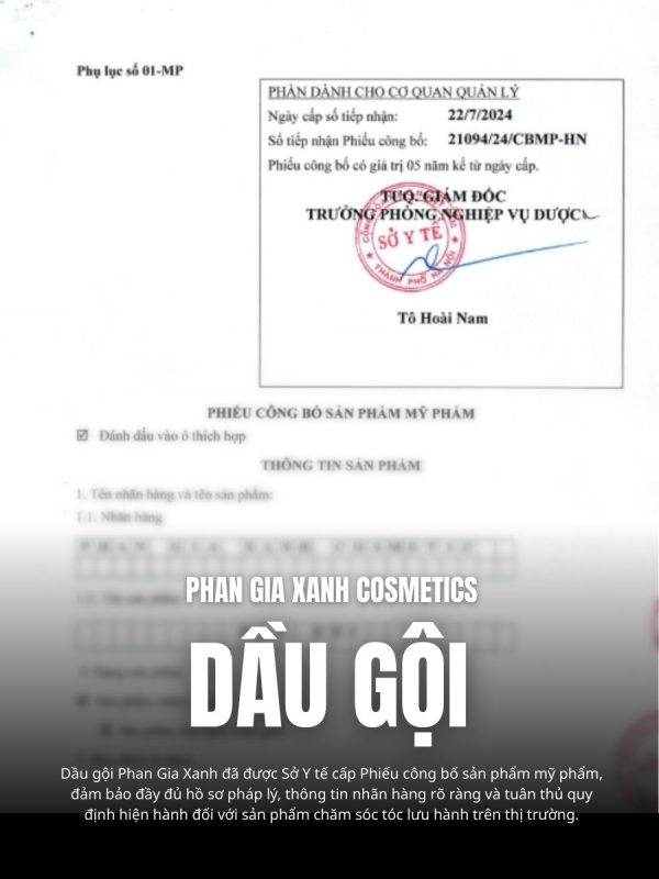 Phiếu công bố sản phẩm dầu gội Phan Gia Xanh