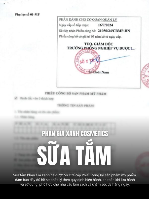 Phiếu công bố sản phẩm sữa tắm Phan Gia Xanh